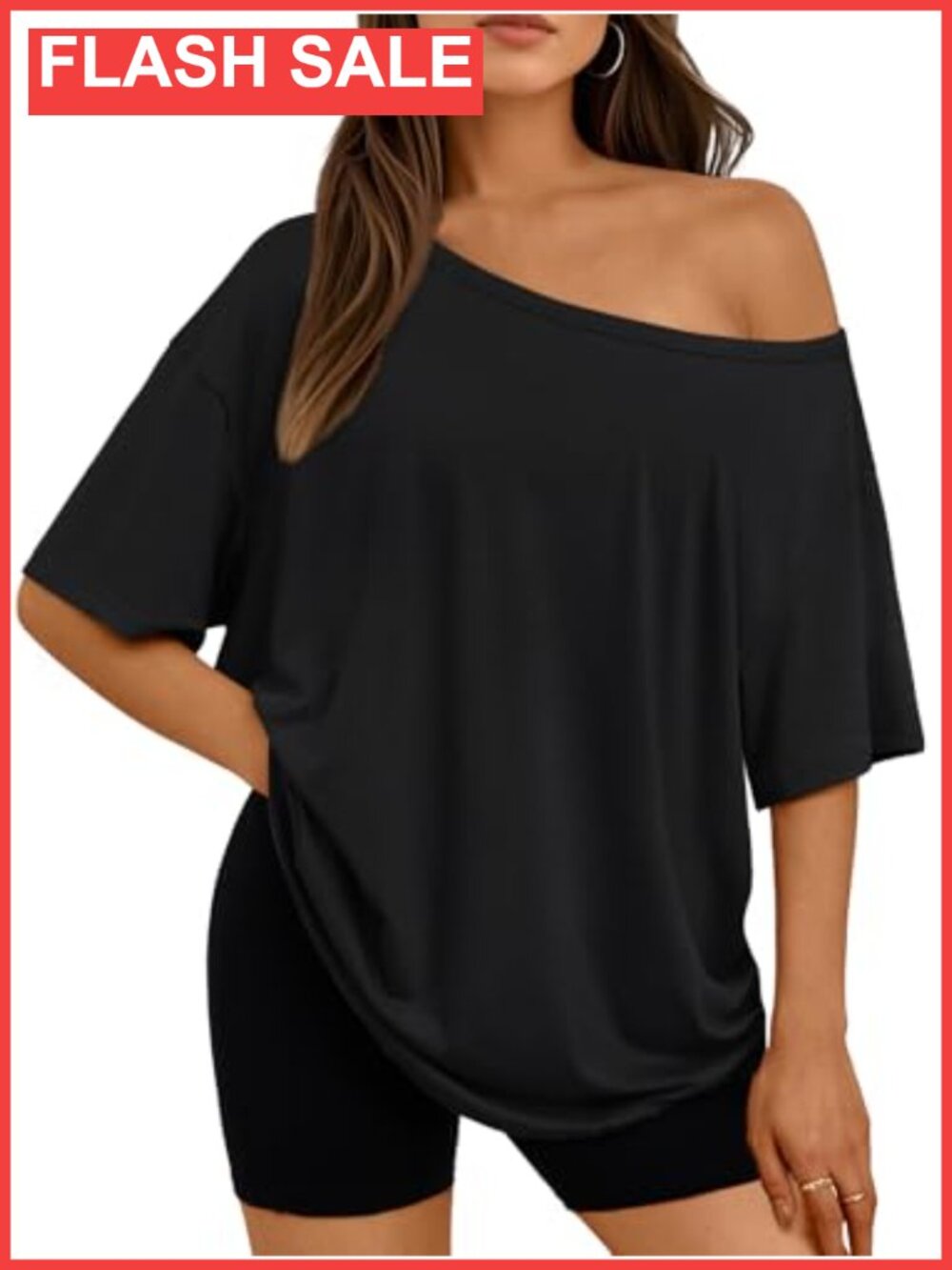 Off Shoulder Oversized Short Sleeve T-Shirt Top Relaxed Fit